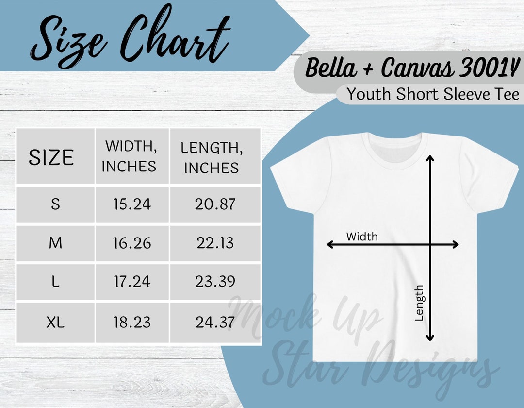 Bella Canvas 3001Y Size Chart Bella Canvas Kids Size Chart 3001Y Size ...