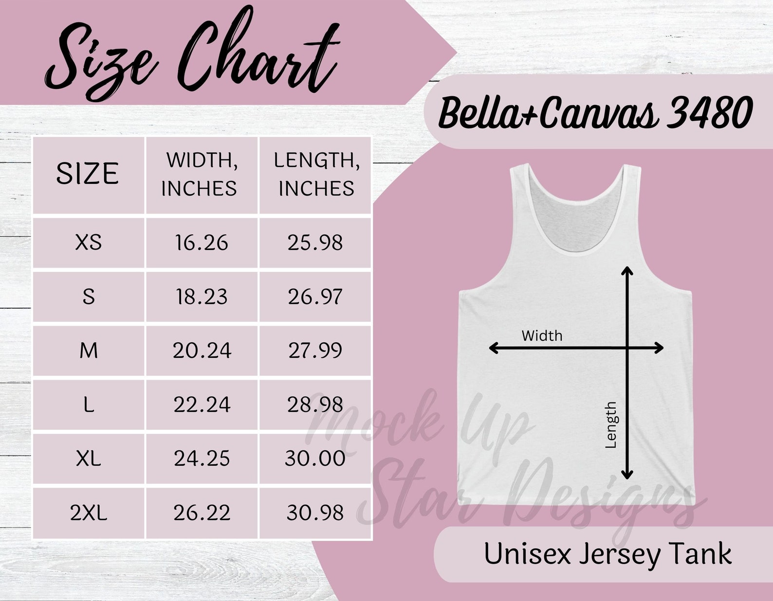 Jersey Tank Tops Wholesale Size Chart For Bella Canvas BC3480