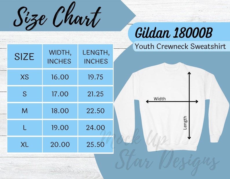 Gildan 18000B Size Chart Gildan Youth Sweatshirt Size Chart - Etsy