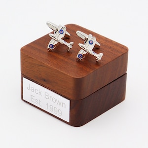 Boutons de manchette personnalisés en avion Spitfire de la RAF | Cadeau d&#39;aviation personnalisé gravé pour les mariages, les mariés et les papas