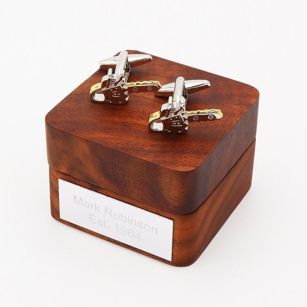 Personalised Two Tone Chainsaw Cufflinks | Custom Cuff Links Gift for Special Occasion | Personalise Your Own Cufflinks