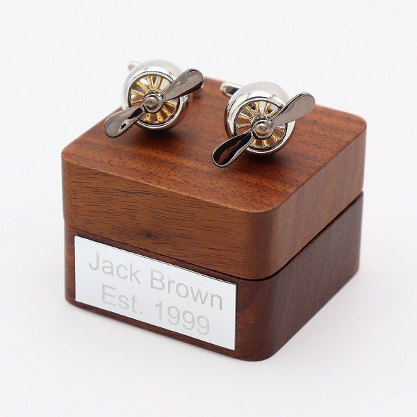 Personalised Aircraft Propeller Cufflinks | Custom Cuff Links Gift for Special Occasion | Personalise Your Own Cufflinks