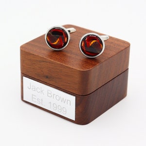 Personalised Amber Swirling Pattern Round Cufflinks | Custom Engraved Gift for Special Occasions