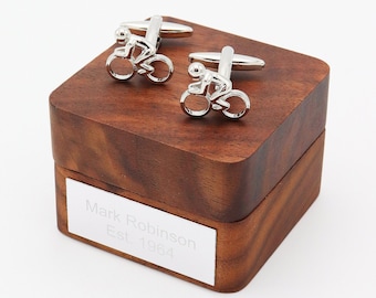 Personalized Cyclist Cufflinks | Gift for Him, Walnut Box