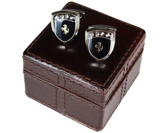 Vintage - Ferrari - Men's Cufflinks - Prancing Horse on Carbon