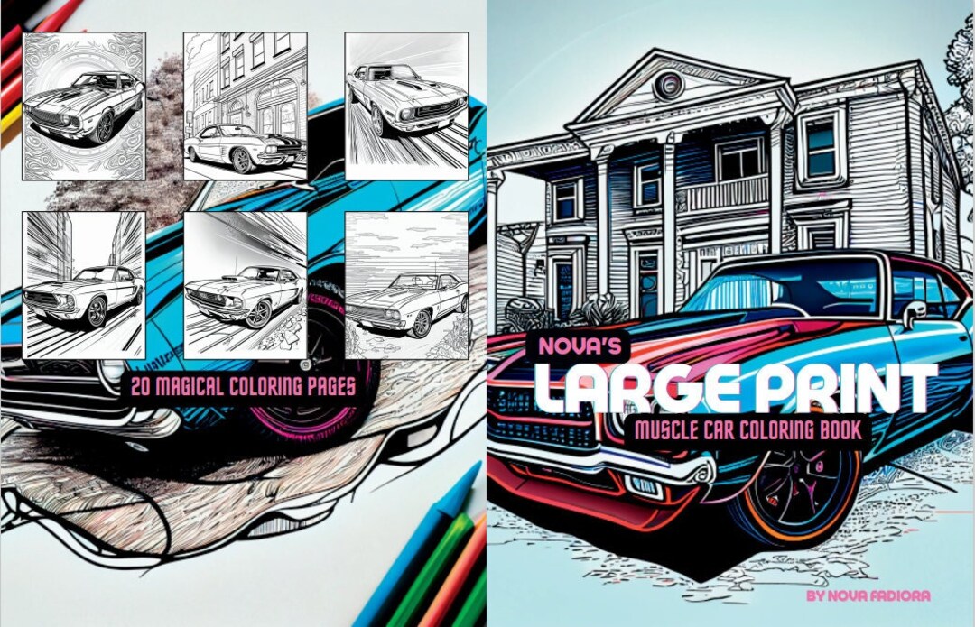 Nova's Large Print Muscle Cars Coloring Book Etsy