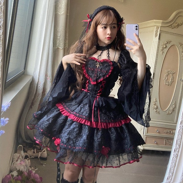 Vestido de fiesta de mujer / Vestido gótico Lolita / Vestido de cuello halter / Vestidos de estilo gótico Lolita / Vestido gótico negro Lolita