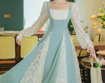 Cottagecore Dress | Wedding Fairy Dress | Party Dress | Victorian Dress | Milkmaid French Dress | Embroidery Lace Dress