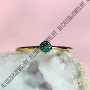 Montana Sapphire Bezel Ring, 3mm Stone, Blue Stone, Green Stone, Teal Stone, Gold Plated , September Birthstone, Sapphire Ring, Round Stone