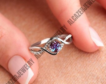 Vintage Alexandrite Gemstone Ring, Rose Gold Vermeil, Art Deco Promise Ring