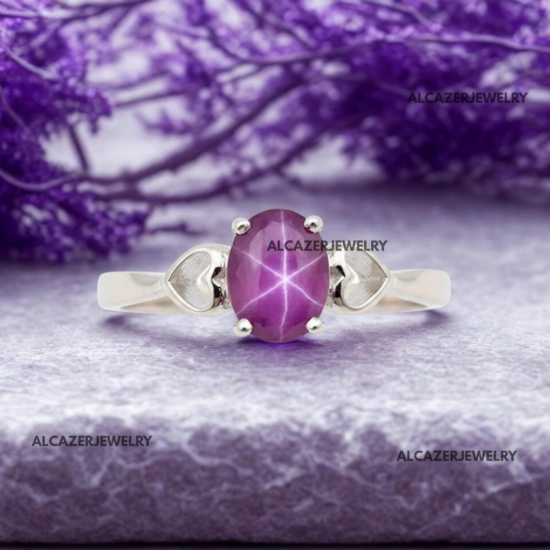 Star Promise Rings Pink Star Sapphire Promise Ring in Solid 925 Sterling Silver – Romantic ...