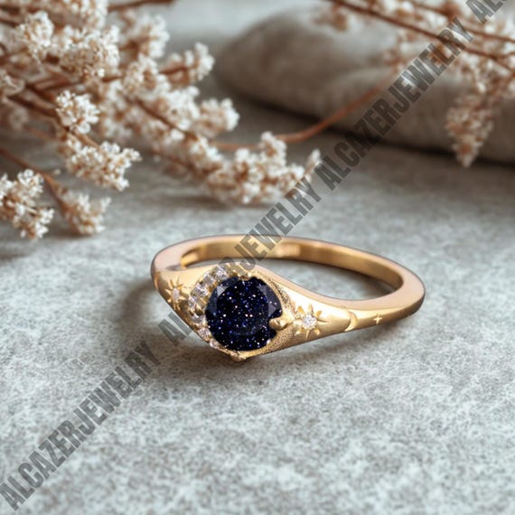 Blauer Sandstein Halbmond Ring, knstlicher Diamant, Sterling Silber -  Etsy.de