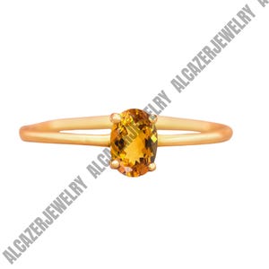 Gouden ring citrien, solitaire ring citrien, ring citrien stapelen, sierlijke ring citrien, ovale citrien sieraden, geboortesteen november