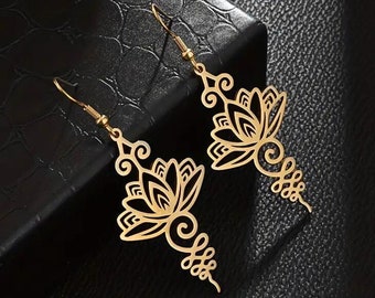 Lotus Flower Dangle Earrings, Boho Earrings, Fashion Accessories