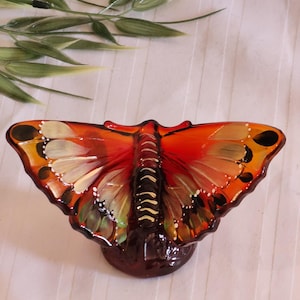 Fenton Art Glass Signed and Hand Painted Butterfly Ruby Amberina