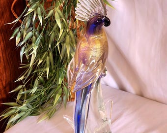 Sculpture d'oiseau cacatoès en verre de Murano