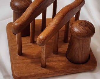 Teak Toast Rack with Salt & Pepper Shakers 1970s