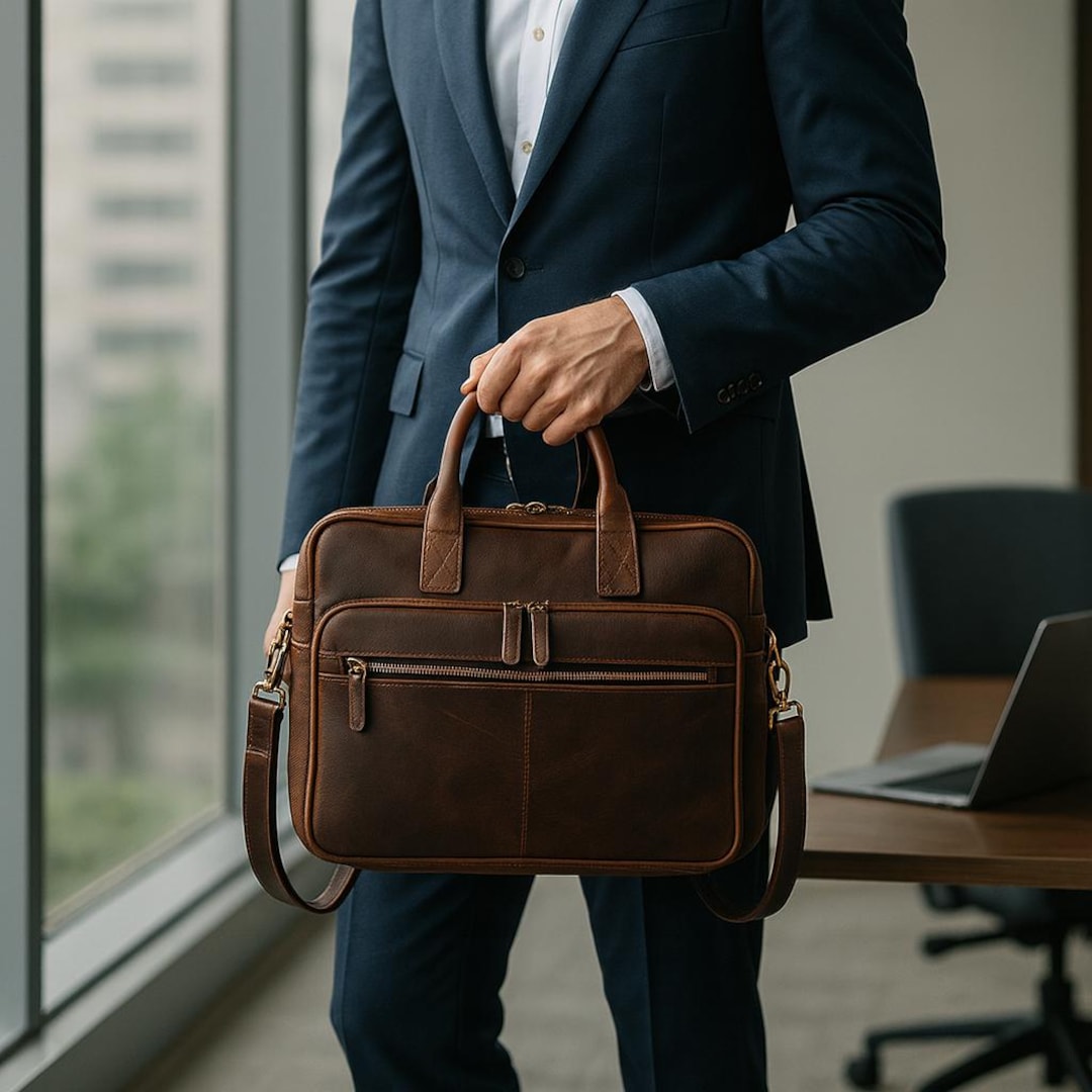 Handmade Full-grain Brown Leather Briefcase, Vintage Laptop Bag - Etsy