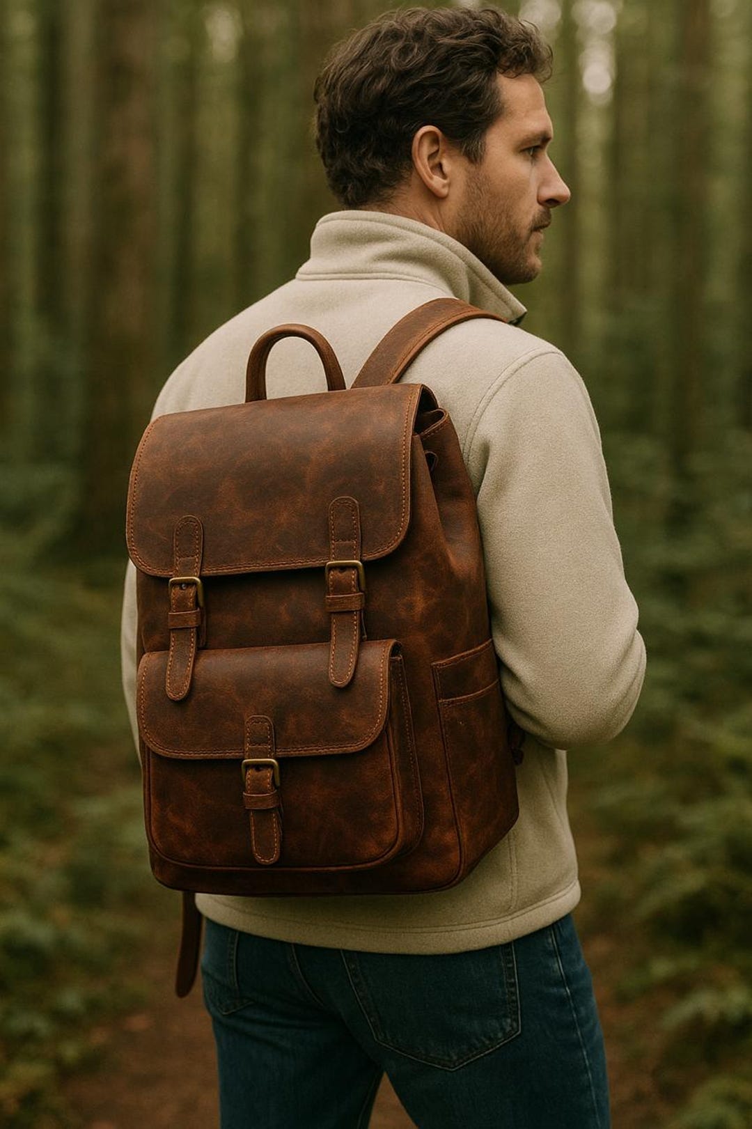 Handmade Vintage Brown Leather Backpack | Rustic Travel Rucksack | Men ...