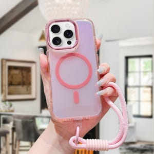 Étui ombré pour iPhone avec dragonne | Coque pour iPhone 16 15 14 13 12 Pro Max | Étui pour portable MagSafe à décoloration | Cadeau de Noël