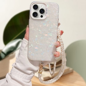 Bandoulière en perles à chaîne | Coque de portable à texture dégradée pour iPhone 15 14 13 12 11 Pro Max | Housse antichoc en acrylique TPU