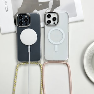 Étui transparent pour portable à bandoulière | bandoulière pour téléphone portable | Lanière pour iPhone 15 14 13 12 11 Pro Max | Coque iPhone TPU antichoc MagSafe
