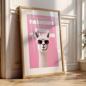 Funny llama wall art DIGITAL DOWNLOAD animal fashion poster pink alpaca poster for animal lovers modern wall decor bold humorous home decor
