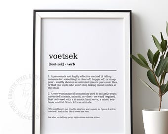 Voetsek dictionary definition poster | South African slang minimalist wall art print, Funny Afrikaans expression decor, Digital download