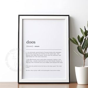 Funny doos definition print | Funny South African dictionary poster, Humorous Afrikaans wall decor, Local phrase art, Digital download