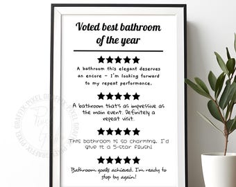 Funny bathroom rating wall art poster | Toilet humor quote print, minimalist bathroom decor, gag gift idea, Digital download