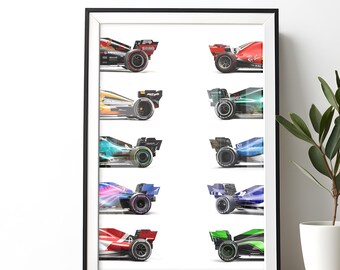 Formule 1-teams printen F1 muurkunst formule 1 poster auto muur decor formule één afdrukbare DIGITALE DOWNLOAD auto kunst F1 poster F1 wand decor