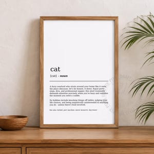 Affiche de définition du dictionnaire des chats | Illustration humoristique pour les amoureux des chats, Décoration murale humoristique pour animaux de compagnie, Cadeau avec citation féline, Téléchargement numérique