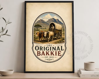 Funny South African bakkie poster | Vintage ox wagon wall art, Retro farmhouse print, South Africa decor, Heritage artwork, Digital download