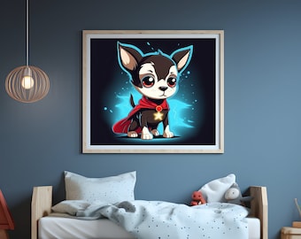 Superhero puppy wall art kids wall art kids room decor nursery art dog poster animal wall art kids wall art child wall art digital download