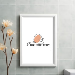 Divertido no te olvides de limpiar el arte de la pared del baño divertido cartel minimalista del baño arte de la pared del gato amantes de los gatos arte de la pared imprimible descarga digital