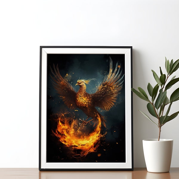 Magical phoenix poster phoenix bird art print fantasy fire bird phoenix poster phoenix art mythical creatures art printable digital download