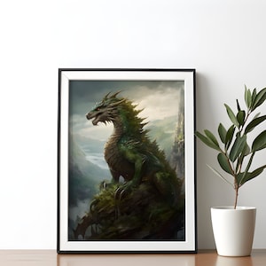 Magiczna sztuka ścienna ze smokiem, dekoracja ścienna z motywem fantasy, plakat fantasy, sztuka ścienna z motywem smoka, plakat ze smokiem, drukowana sztuka ścienna, cyfrowe pobieranie