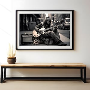 Man busking photography wall art poster black and white wall art street photography home decor living room decor printable digital download
