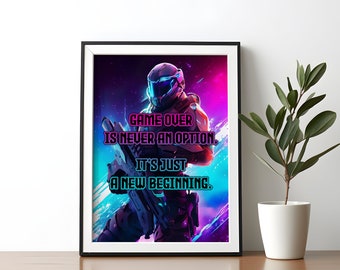 Neon gaming quote poster video game wall art gaming wall decor teen wall art gaming poster inspirational  gaming home decor digital download