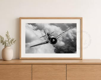 Airplane poster | Vintage military aircraft print, Aviation enthusiast decor, Pilot gift, Black and white photography, Digital download