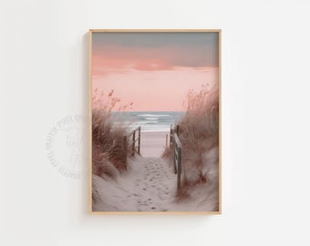 Pastel beach landscape poster | Coastal wall art print, Ocean dune photography decor, Serene seaside artwork, Digital download