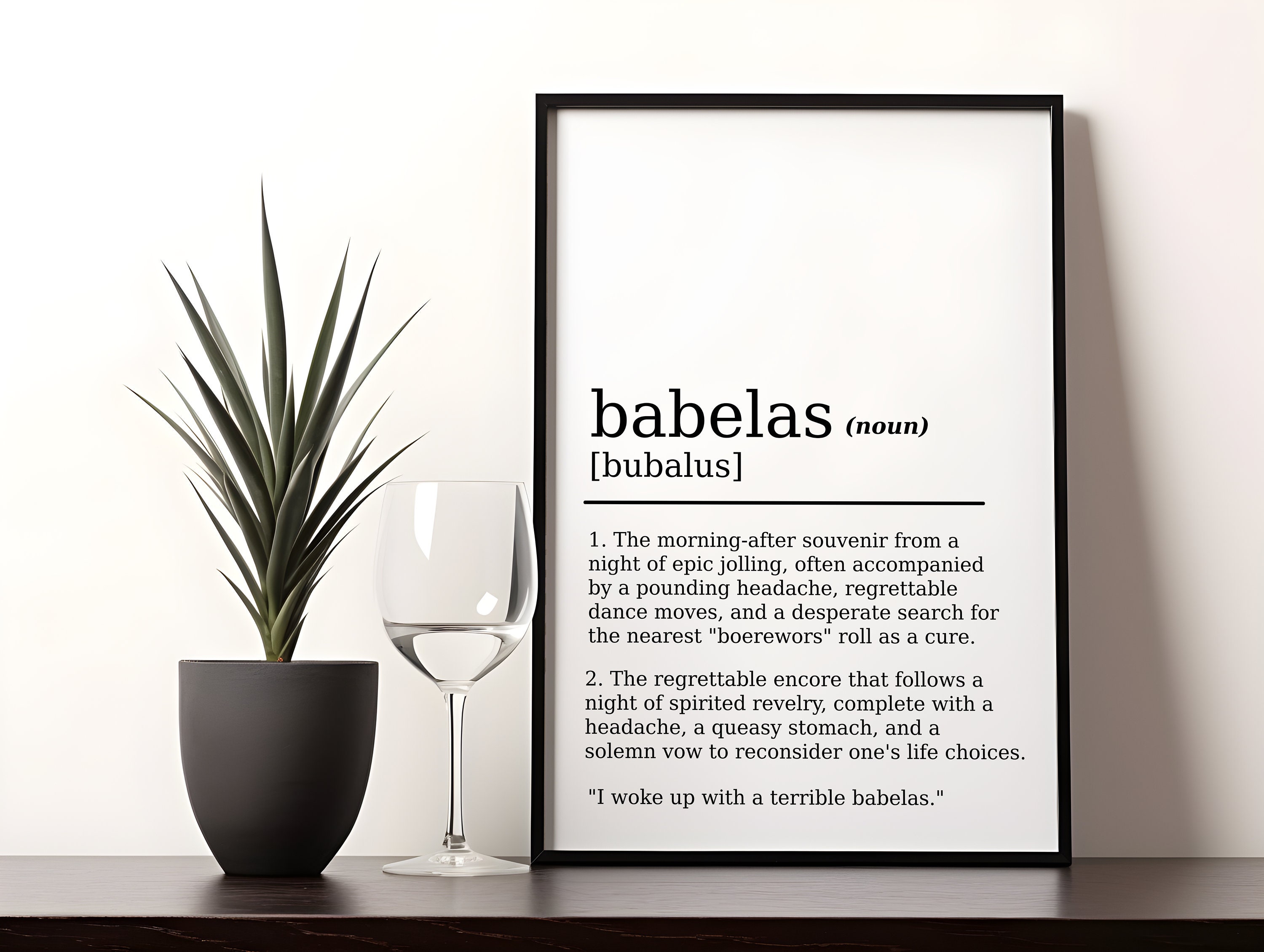 Funny Babelas Dictionary Definition Wall Art South African Slang