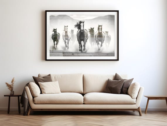 Wild mustang horses photograph horse photography print black and white photography wall decor animal wall art printable digital download