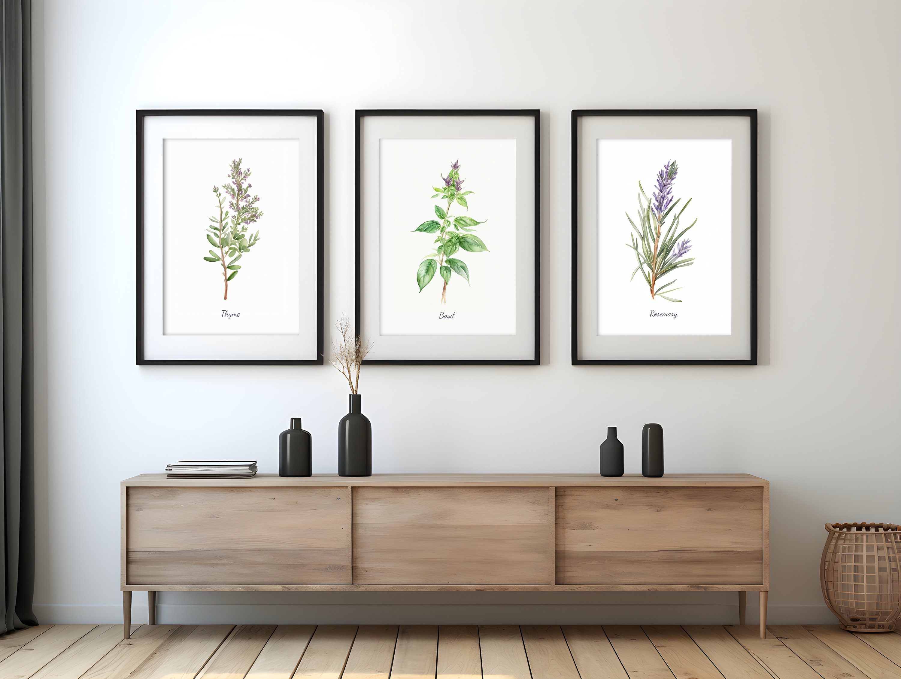 Herb Wall Art Set of 9 Herb Printables Watercolor Herb Art Kitchen Wall ...