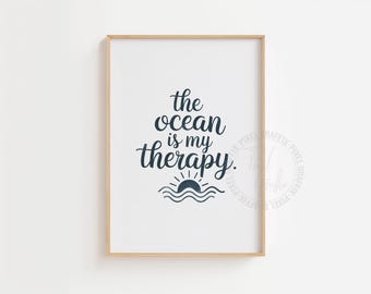 Minimalist ocean typography poster | Coastal word wall art print, Calm sea quote decor, Modern beach style, Digital download