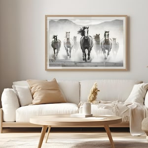 Fotografia di cavalli mustang selvaggi, stampa di fotografie di cavalli, fotografia in bianco e nero, decorazione murale, arte murale di animali, stampabile, download digitale immagine 7