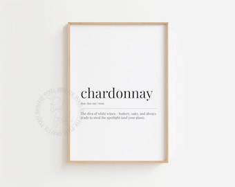 Chardonnay dictionary definition poster | Minimalist funny wine wall art print, Alcohol bar humor decor, Digital download