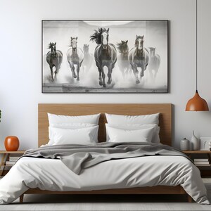 Fotografia di cavalli mustang selvaggi, stampa di fotografie di cavalli, fotografia in bianco e nero, decorazione murale, arte murale di animali, stampabile, download digitale immagine 6