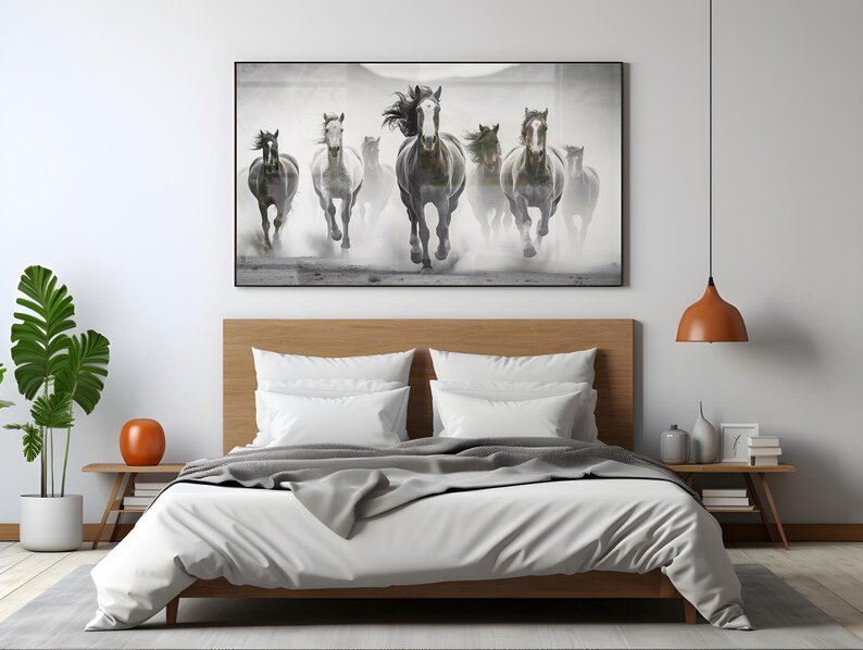Fotografia di cavalli mustang selvaggi, stampa di fotografie di cavalli, fotografia in bianco e nero, decorazione murale, arte murale di animali, stampabile, download digitale immagine 6