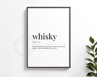Whisky dictionary definition poster | Funny man cave bar wall art print, Minimalist bourbon typography decor, Digital download